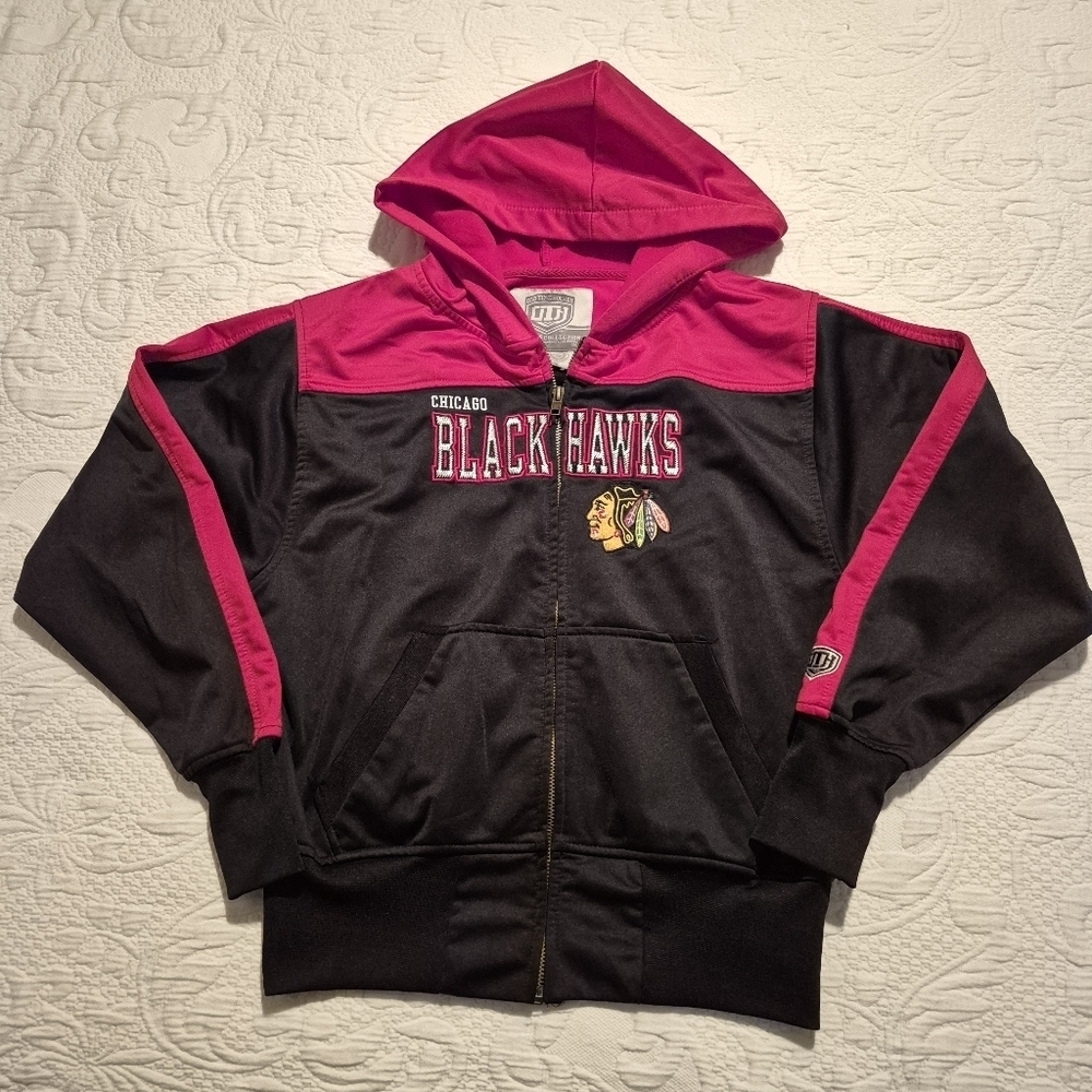 Chicago Blackhawks boys Medium black & rec full zip up sweatshirt hoodie VGUC